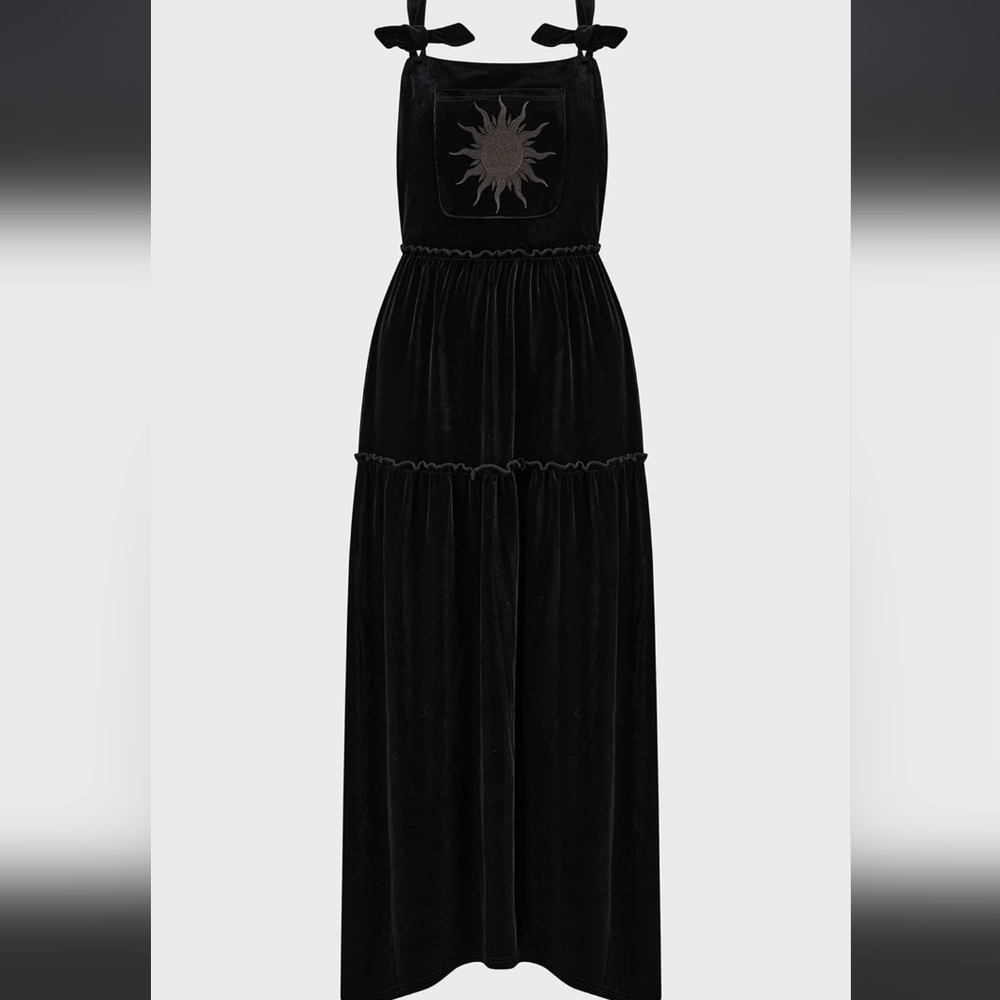 Killstar Black Velvet Maxi Dress with Sun Design - Picture 6 of 11